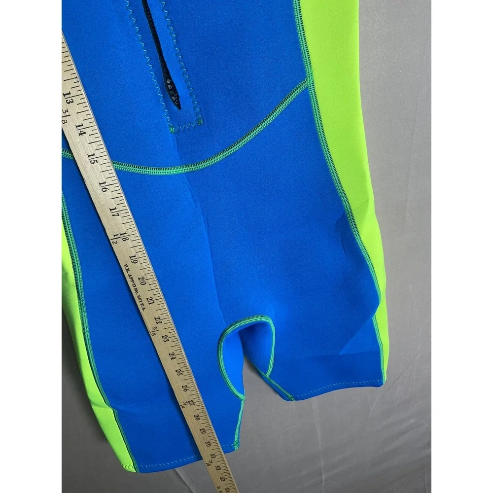 Hevto Kids Wetsuit Shorty Blue Lime Green 2mm Neoprene Front Zip Size 12 Youth